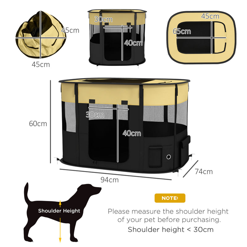 Foldable Portable Dog Playpen with Storage Bag and Ground Stakes for Travel Use Yellow