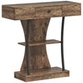 Industrial 3 Tier Console Table with Drawer and Storage Shelves for Hallway Rustic Brown AOSOM