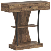 Industrial 3 Tier Console Table with Drawer and Storage Shelves for Hallway Rustic Brown AOSOM