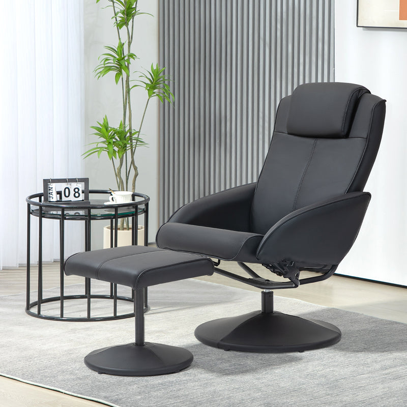 Reclining Faux Leather Armchair With Padded Footstool For Home or Office Use Black