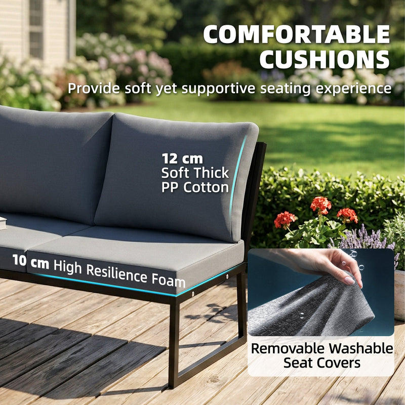 4-Piece Modular Garden Sofa Set with 12cm Back Cushions and Nesting Tables — Teak, Grey or Black