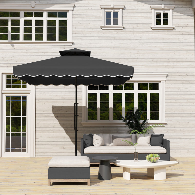 Black 2.5m Cantilever Garden Parasol with Ruffled Double Top and Cross Base by Outsunny