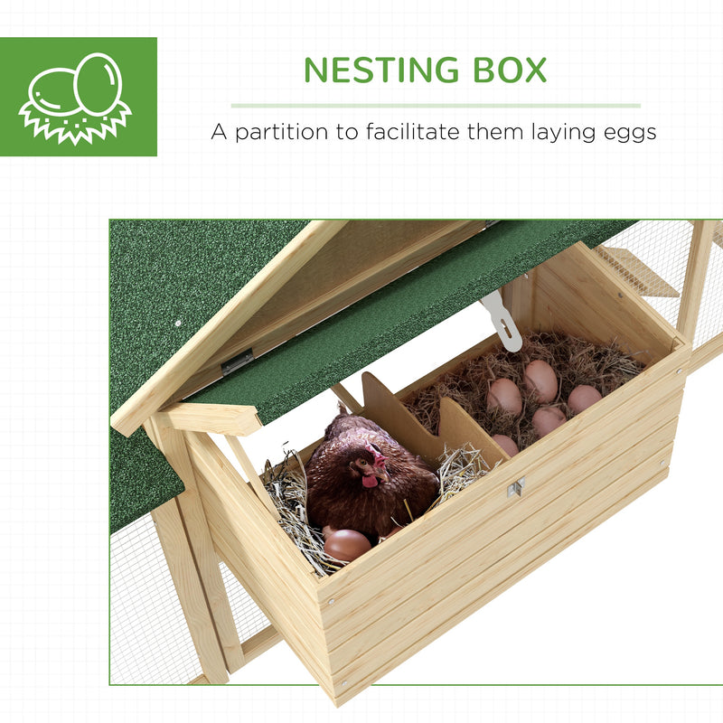 Large Wooden Chicken Coop With Run and Nesting Box for Garden Poultry, Natural Wood Finish