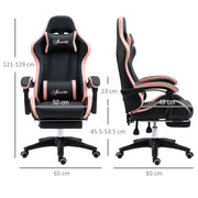 Reclining Gaming Chair With Footrest and Lumbar Support For Office or Home Use, Black and Pink