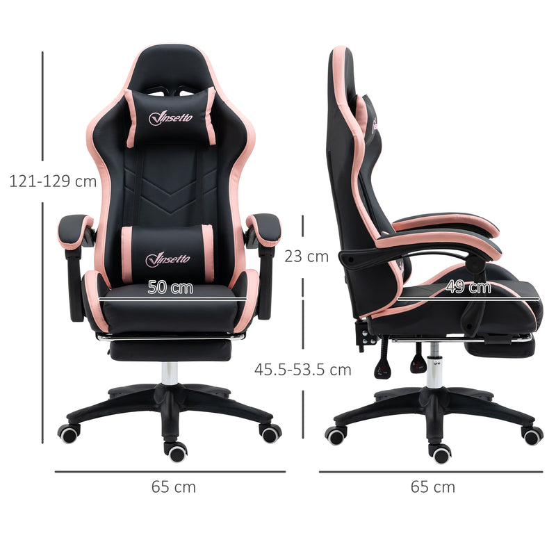 Reclining Gaming Chair With Footrest and Lumbar Support For Office or Home Use, Black and Pink