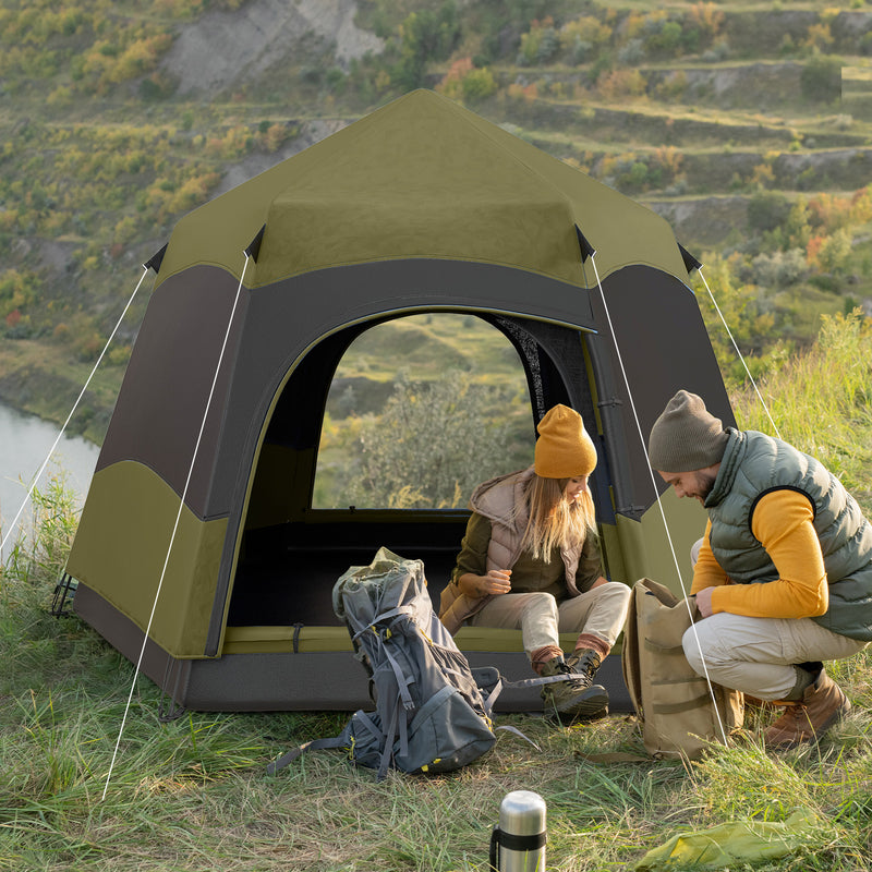 Pop Up 4 Person Tent for Quick and Easy Camping Shelter Dark Green and Light Grey