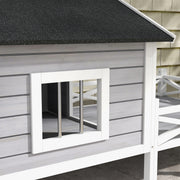 Outdoor Wooden Dog House with Covered Porch for Small to Medium Pets, Grey