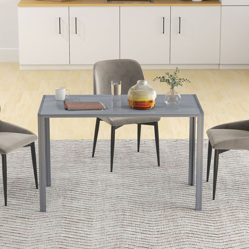 Dining Table for 4 with Easy Clean Glass Top and Steel Frame for Modern Homes Grey AOSOM
