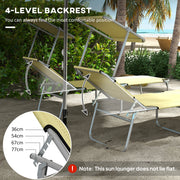 Set of 2 Beige Foldable Sun Loungers with Adjustable Backrest and Canopy for Garden or Beach Outsunny