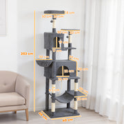 Large Multi Level Cat Tree with Condos Hammocks and Scratching Posts for Indoor Cats Grey
