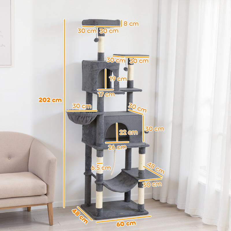 Large Multi Level Cat Tree with Condos Hammocks and Scratching Posts for Indoor Cats Grey