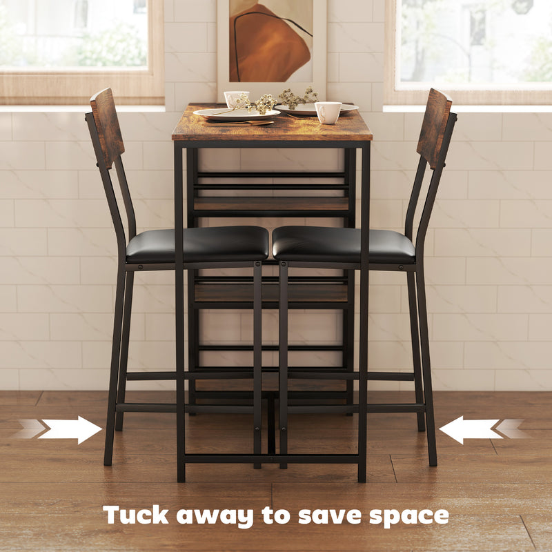 3 Piece Bar Table Set With Stools Space Saving Design For Kitchen Or Dining Area Brown Black