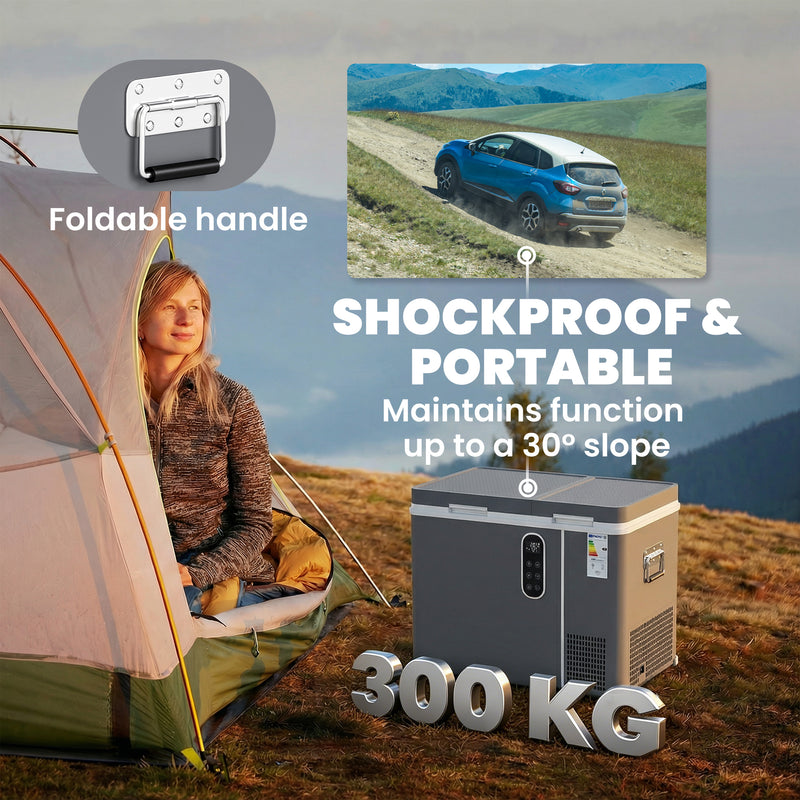 Portable Dual Zone Car Fridge Freezer 45L for Fresh Food and Drinks on the Go Grey