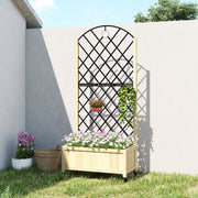 Wooden Raised Garden Planter with Trellis and Wheels for Privacy and Climbing Plants Natural Outsunny