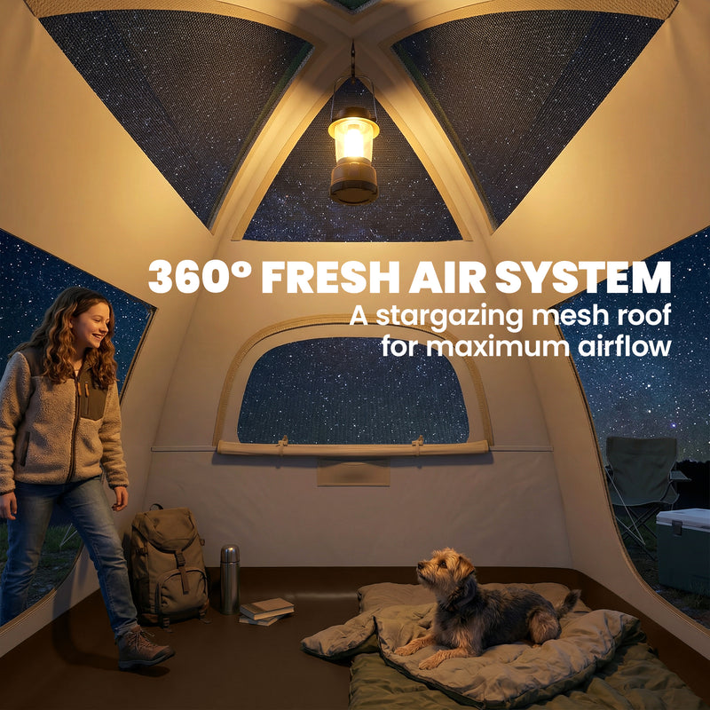 Inflatable Camping Tent With Fast Setup and Standing Height for Comfortable Shelter Cream White