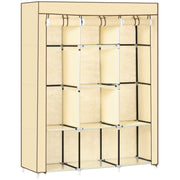 Beige Fabric Portable Wardrobe with 8 Shelves and 2 Hanging Rods by HOMCOM