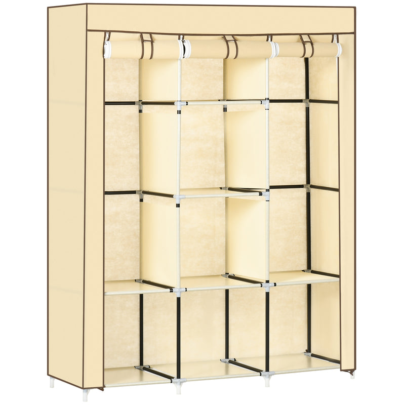 Beige Fabric Portable Wardrobe with 8 Shelves and 2 Hanging Rods by HOMCOM