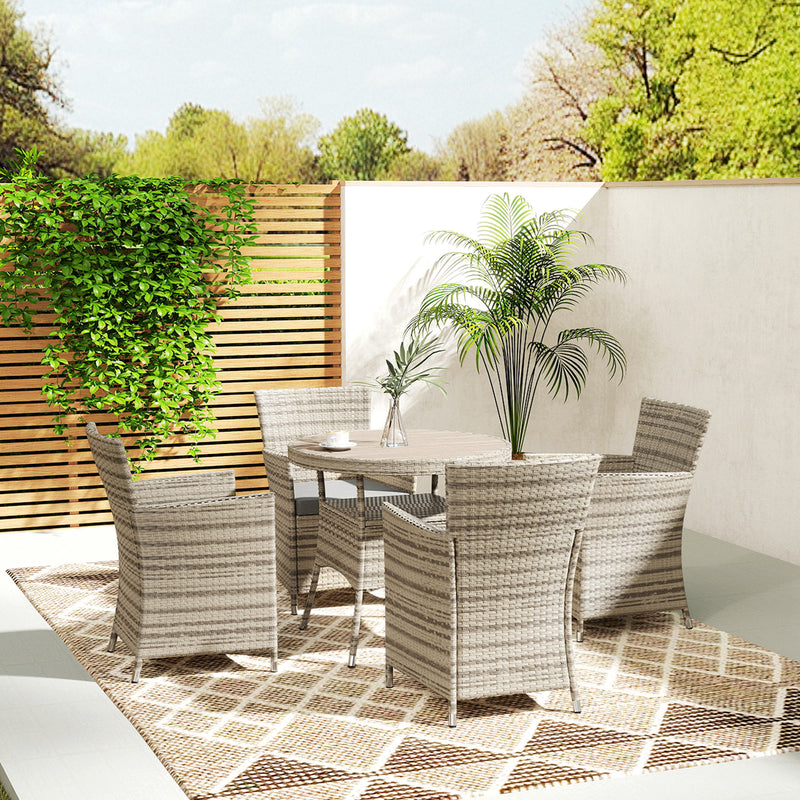 Grey 5 Piece Rattan Garden Furniture Set With Two Tier Coffee Table by Outsunny