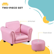 Kids Armchair with Footstool Soft Upholstered Single Seater Sofa for Toddlers, Pink