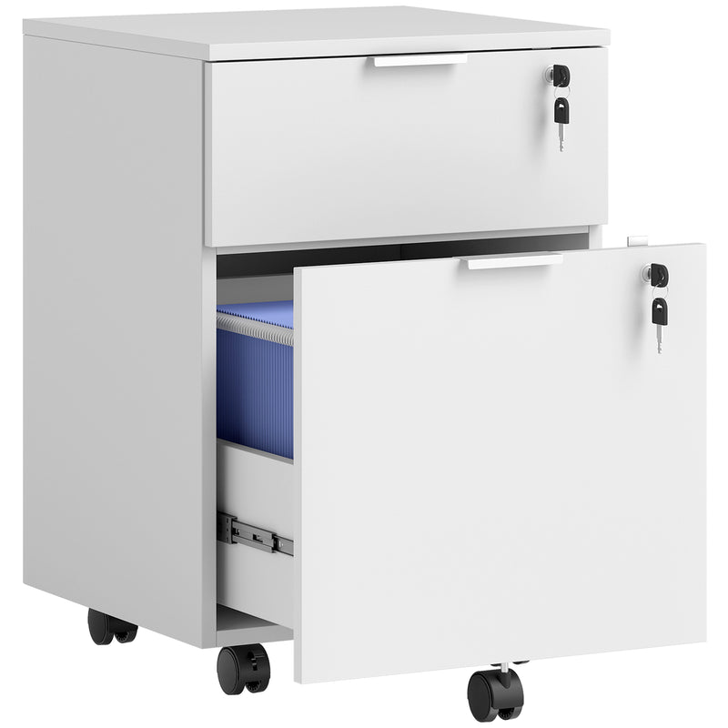 Lockable 2 Drawer Office Filing Cabinet with Wheels For Home or Office, 42W x 40D x 60H cm Homcom