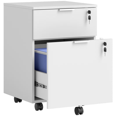 Lockable 2 Drawer Office Filing Cabinet with Wheels For Home or Office, 42W x 40D x 60H cm Homcom