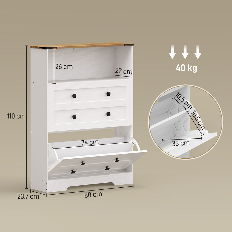Slim Shoe Storage Cabinet for Hallway Organisation with Adjustable Shelves White Brown