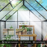 Walk-In Polycarbonate Greenhouse 6x6.5ft | Aluminium Frame, Roof Vent & Rain Gutter – Black Outsunny