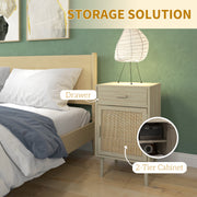 Set of 2 Rattan Bedside Tables with Drawer and Cabinet for Bedroom Storage Natural Wood