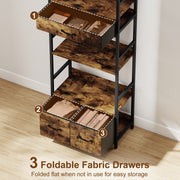 Industrial Style Bookcase With 4 Open Shelves And 3 Storage Drawers For Home Office Brown Black