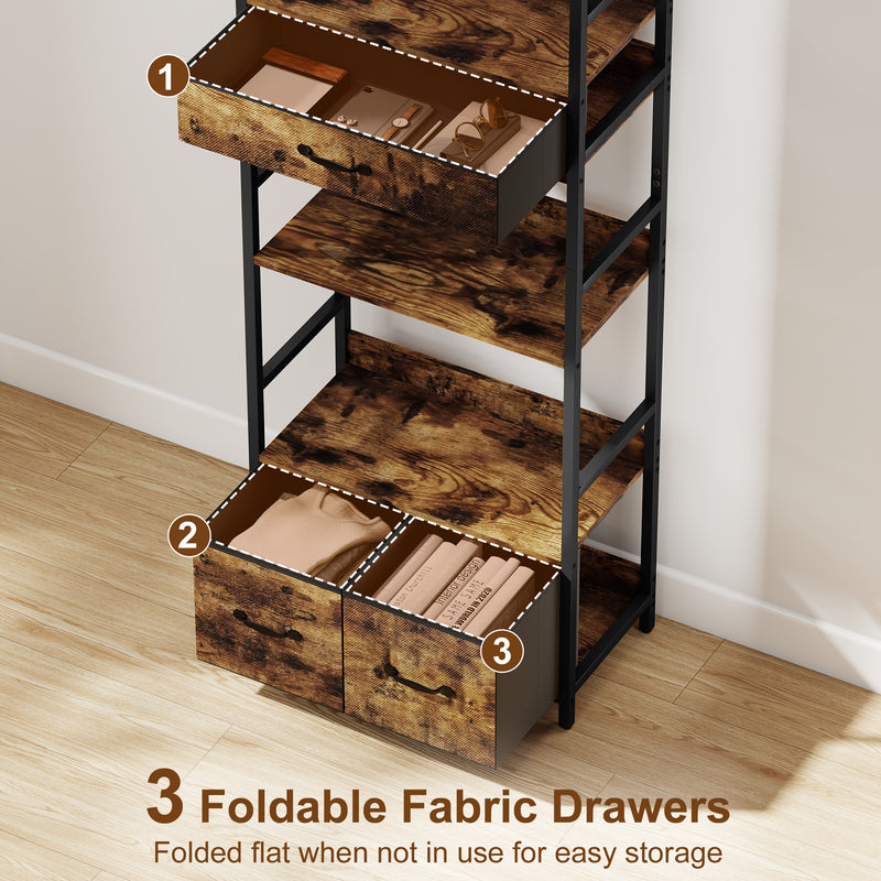 Industrial Style Bookcase With 4 Open Shelves And 3 Storage Drawers For Home Office Brown Black