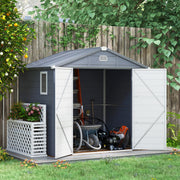 Grey 8x6ft Aluminium Garden Storage Shed With Plastic Walls And Foundation Base