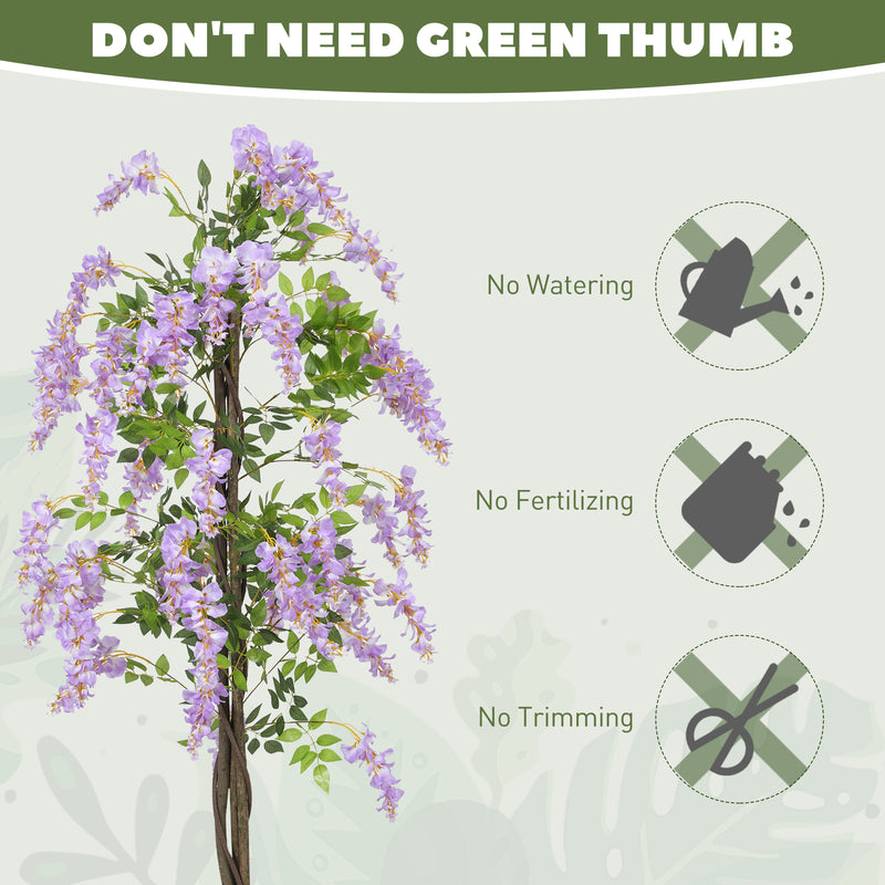 Tall Purple Artificial Wisteria Plant With 756 Leaves And Pot For Indoor Home Decor