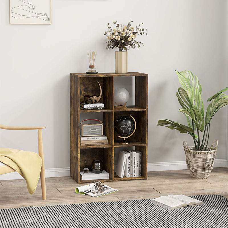 6 Cube Storage Bookshelf With Open Shelves Ideal For Living Room Or Office Rustic Brown