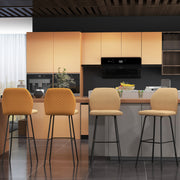 Set of 4 Upholstered Bar Stools with Backs and Steel Legs for Kitchen or Dining, Light Brown AOSOM