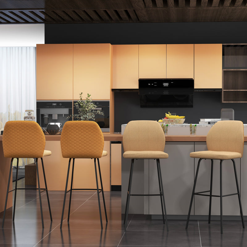 Set of 4 Upholstered Bar Stools with Backs and Steel Legs for Kitchen or Dining, Light Brown AOSOM