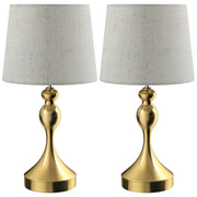 Set of 2 Modern Bedside Table Lamps with USB Charging and 3 Light Modes, Gold Tone AOSOM