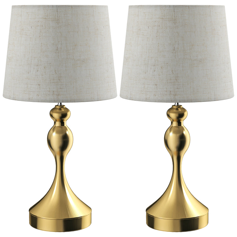 Set of 2 Modern Bedside Table Lamps with USB Charging and 3 Light Modes, Gold Tone AOSOM