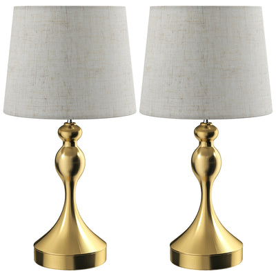 Set of 2 Modern Bedside Table Lamps with USB Charging and 3 Light Modes, Gold Tone AOSOM