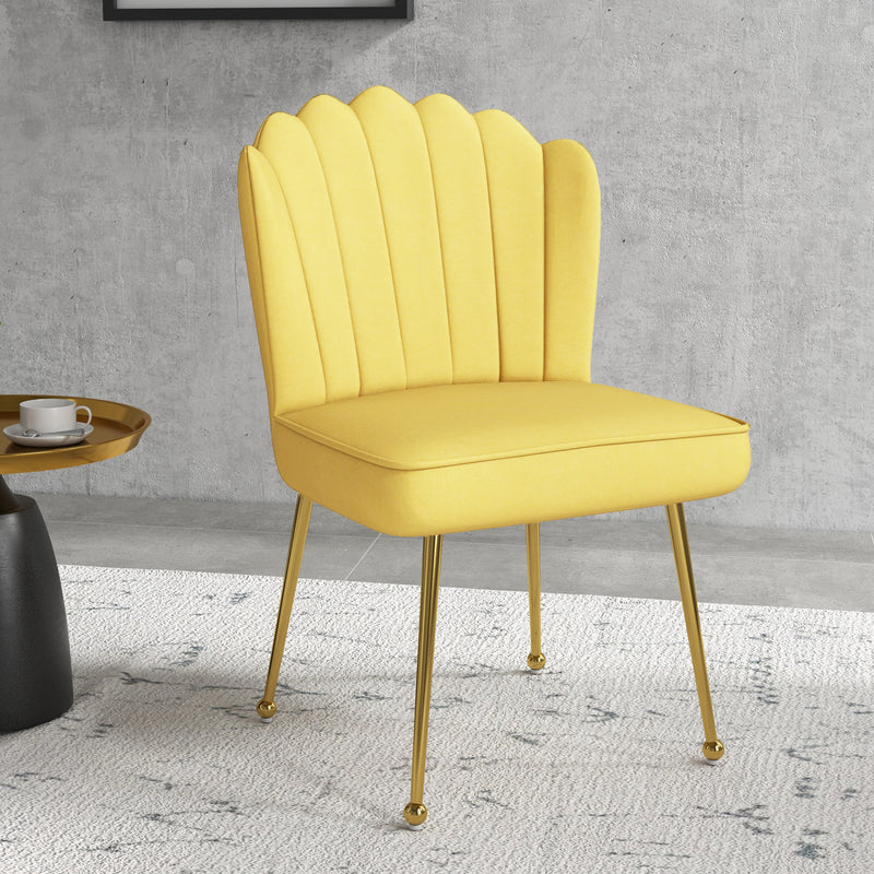 Set of 2 Shell Accent Chairs with Velvet Upholstery Ideal for Living Room or Bedroom Yellow