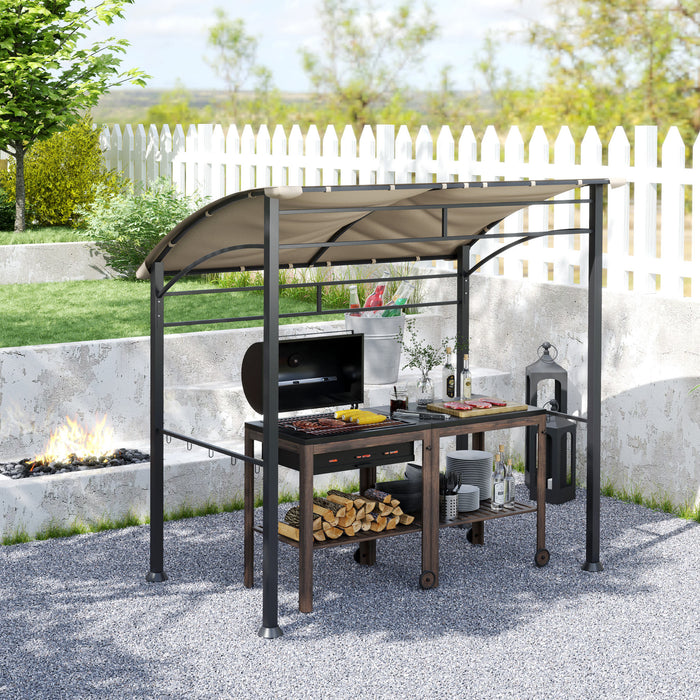 Khaki BBQ Grill Gazebo Tent 2.2 x 1.5 m with Metal Frame and Hooks for Outdoor Shade by Outsunny
