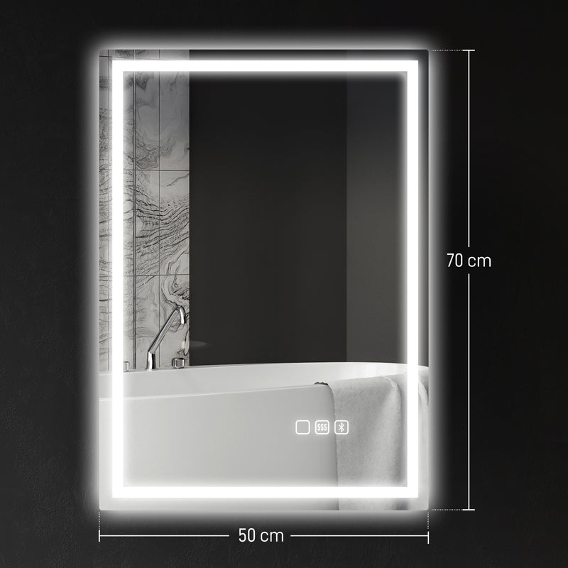 Silver LED Bathroom Mirror 50 x 70 cm with Bluetooth and Anti Fog Feature
