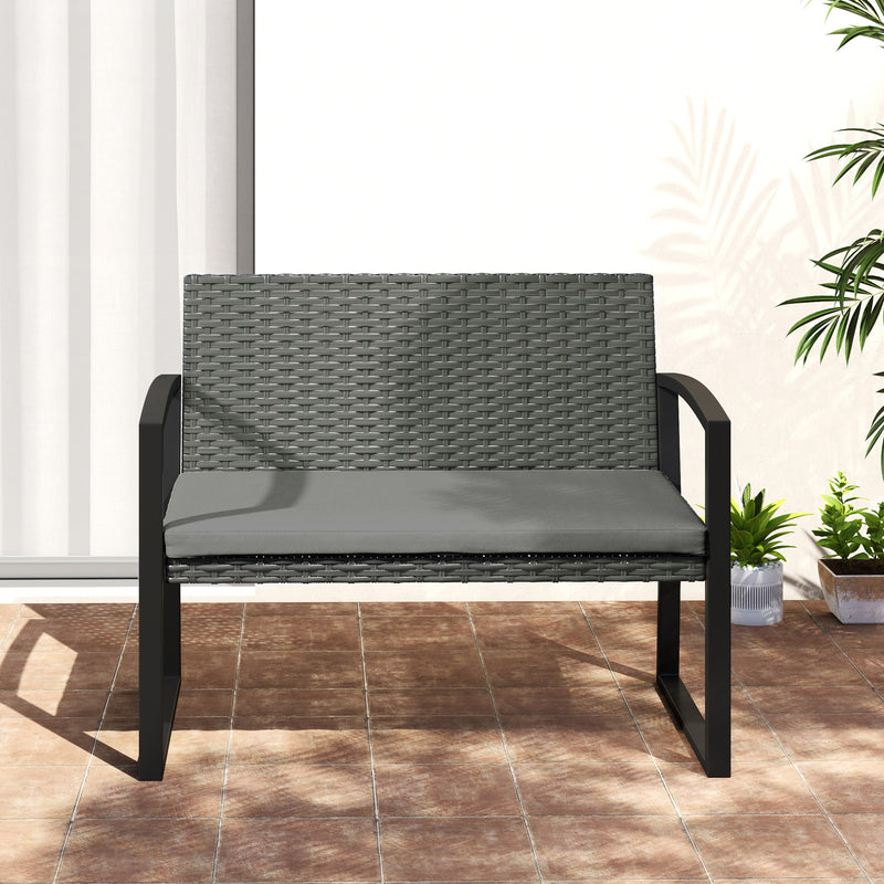 Grey Black Two Seater Rattan Garden Bench Weather Resistant by Outsunny