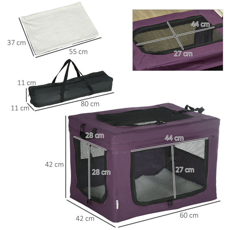 60cm Soft Pet Carrier With Cushion For Small Dogs Ideal For Travel, Purple