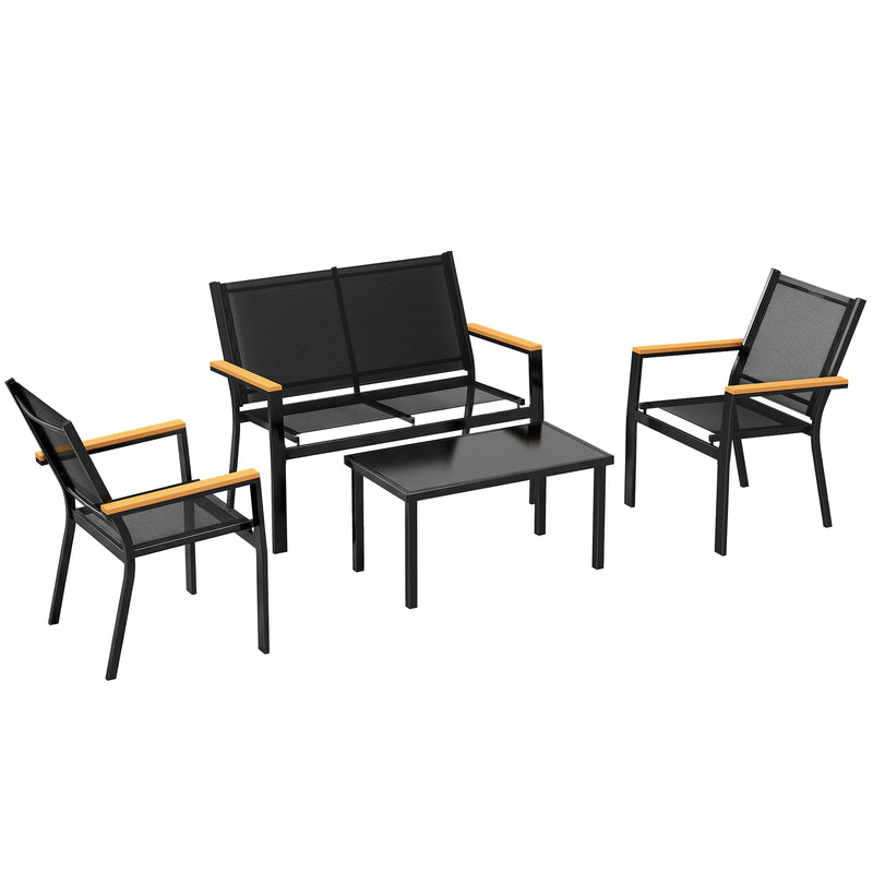 Garden Sofa Set for 4 with Table and Weather-Resistant Frame Black