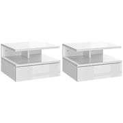 Set of Two White Floating Bedside Tables with High Gloss Finish by HOMCOM