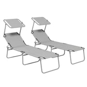 Set of 2 Foldable Sun Loungers with Adjustable Backrest and Sun Shade for Garden or Beach