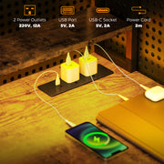 Rustic Brown Computer Desk with Power Outlets LED Lights and Hutch by HOMCOM