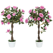 Set of 2 Artificial White Rose Plants 90cm Faux Floral Decoration for Home or Garden by Outsunny