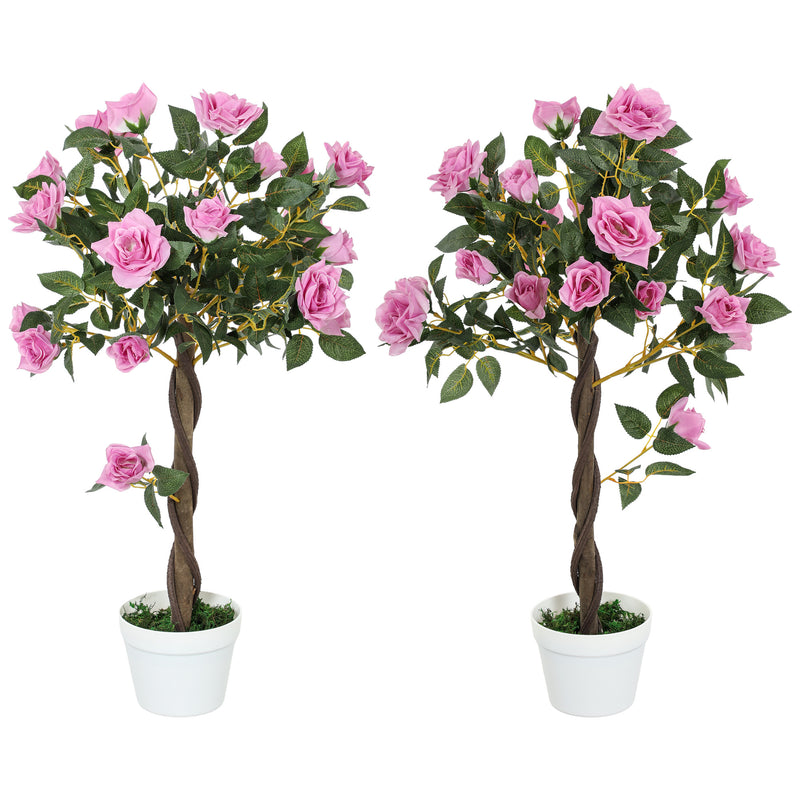 Set of 2 Artificial White Rose Plants 90cm Faux Floral Decoration for Home or Garden by Outsunny