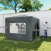 3x3m Pop Up Garden Gazebo with UPF50+ Sun Protection and Easy Setup for Outdoor Gatherings, Dark Grey Outsunny